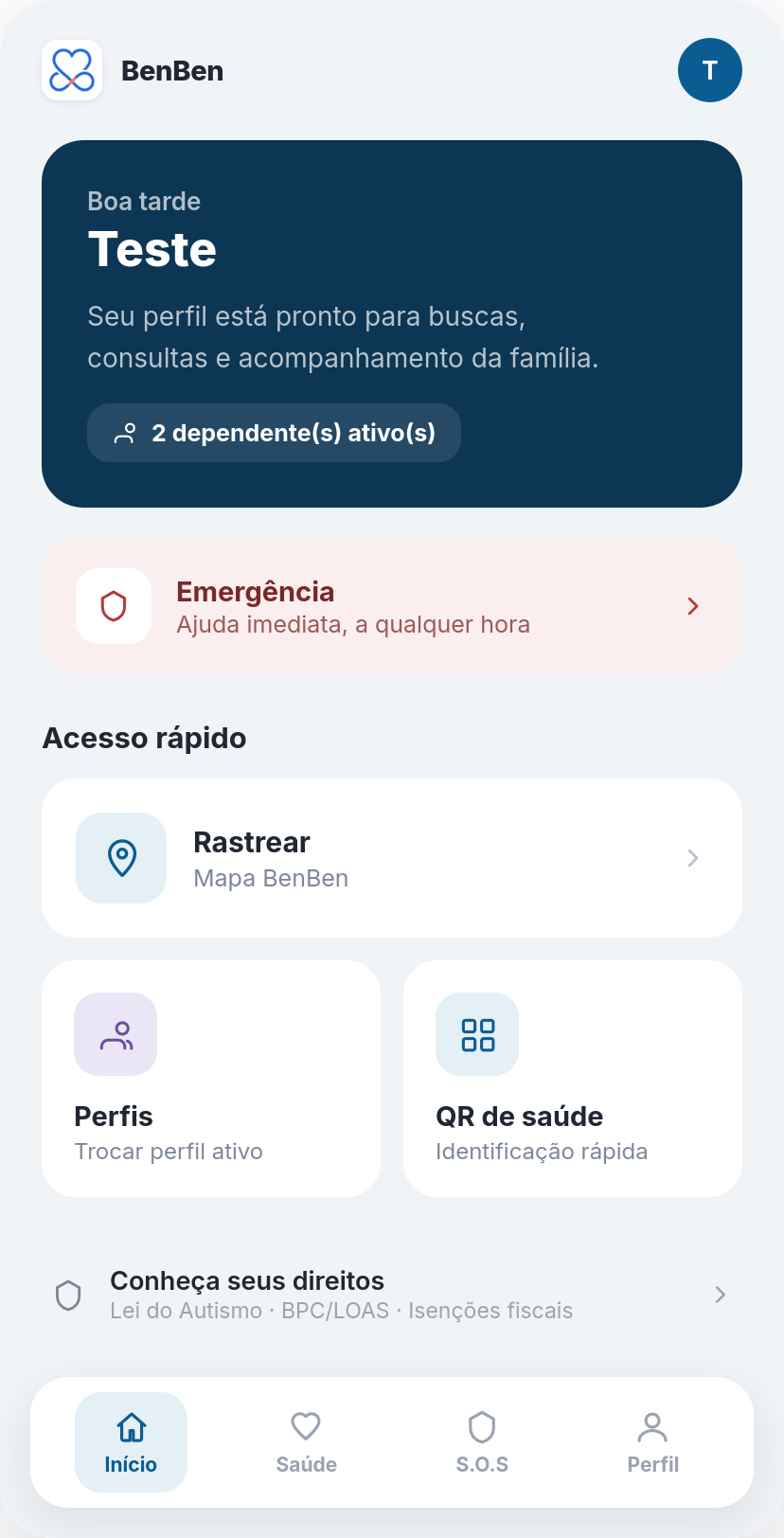 Tela inicial com atalho para o Mapa BenBen
