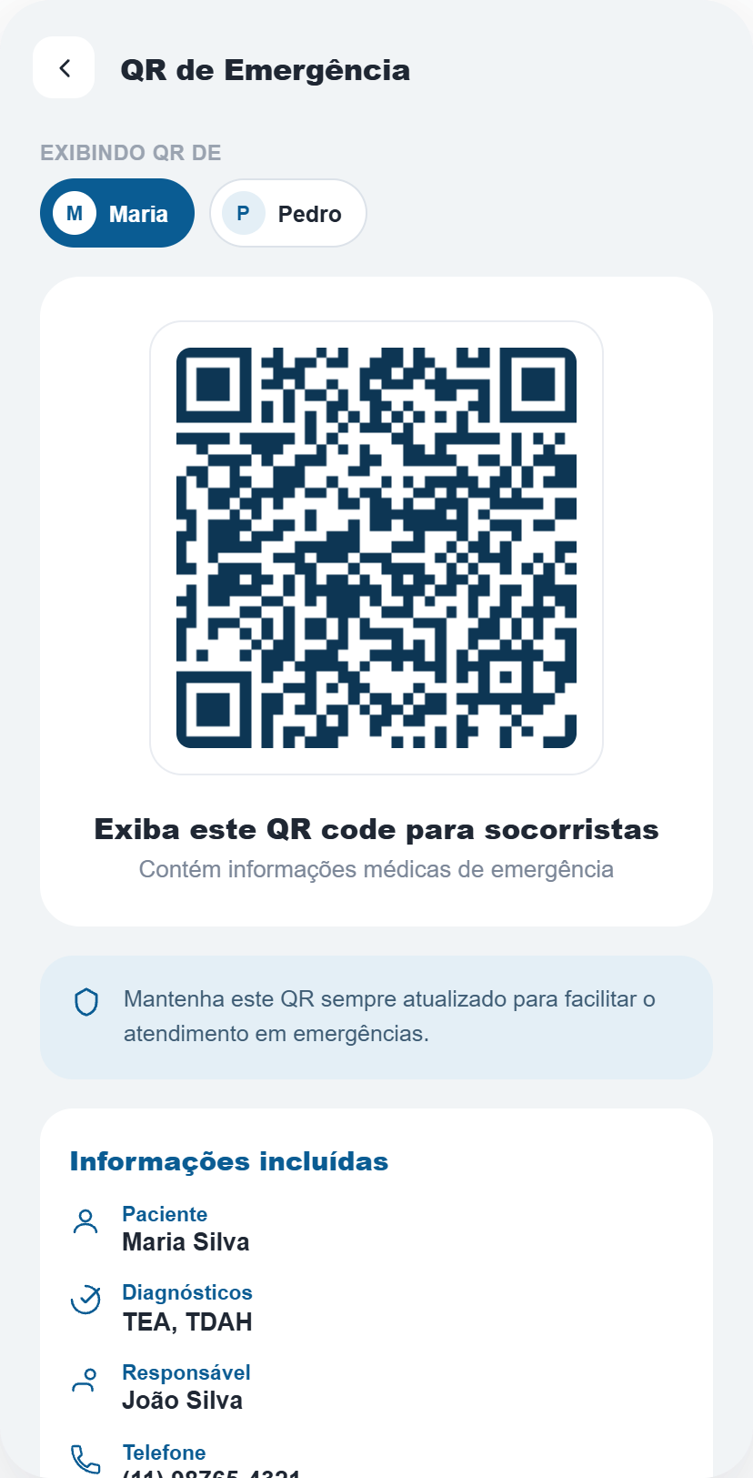 Tela do QR de emergência