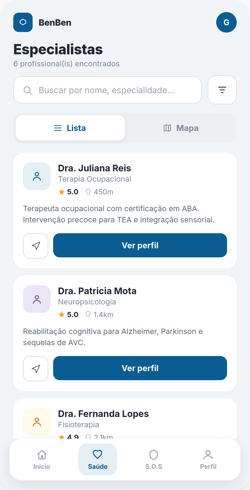 Tela de saúde do paciente